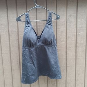 Swimsuits For All Charcoal Gray V-neck Tankini Swim Top 16 or 18